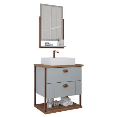 Imagem de Gabinete de Banheiro Uni com Cuba e Espelheira 60cm Pistache/Freijo - MGM