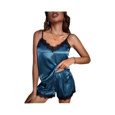 Imagem de Conjunto De Pijama Sexy Branco De Renda E Seda Para Mulheres, Top De A