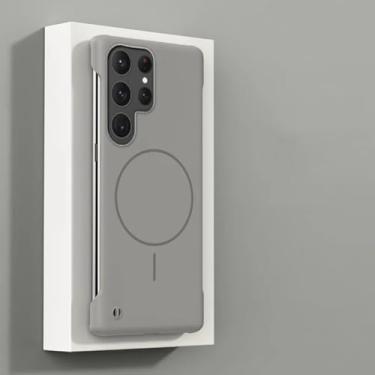 Imagem de HJZSZX Capa magnética sem moldura para Galaxy S24 Ultra Ultra Slim com carregador sem fio (para Galaxy S24 Ultra/cinza)