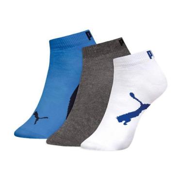 Imagem de Kit 3 Meias Sapatilha Juvenil Puma Sortidas, 29 a 34, Azul, Cinza, Bra