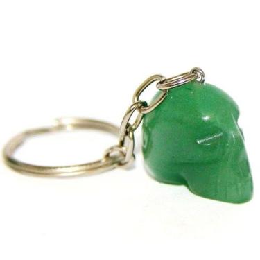 Imagem de Chaveiro Crânio Quartzo Verde Natural Pino Prateado - CristaisdeCurvel