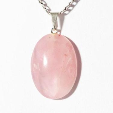 Imagem de Colar Cabochão Quartzo Rosa Pedra Natural Pino Prateado - CristaisdeCu