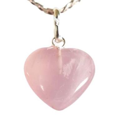 Imagem de Colar Mini Coração Quartzo Rosa 15mm Natural Pino Prata 950 - Cristais