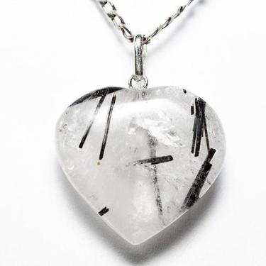 Imagem de Colar Coração Cristal com Turmalina Incrustada Prata 950 - CristaisdeC