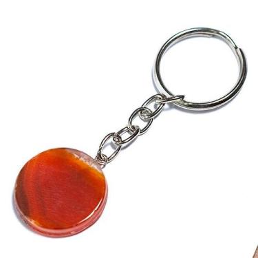 Imagem de Chaveiro Disco Agata Cornalina 24mm Pedra Natural Prateado - Cristaisd