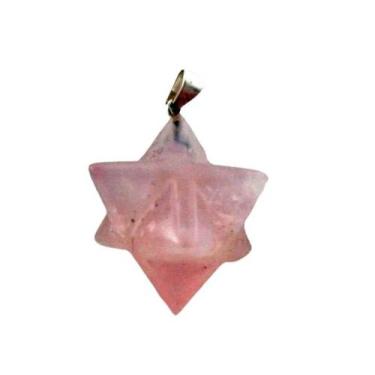 Imagem de Colar Merkaba Pedra Quartzo Rosa Presilha Prateado - CristaisdeCurvelo