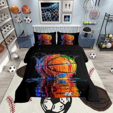 Imagem de Erosebridal Jogo de cama solteiro com grafite, basquete, esportes, hippie, para meninos, crianças, adolescentes e adultos