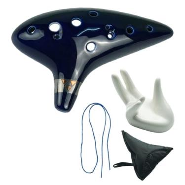 Imagem de menolana Ocarina de cerâmica com 12 furos - Brinquedo educativo musical - Presente perfeito para meninas e meninos, Azul Escuro
