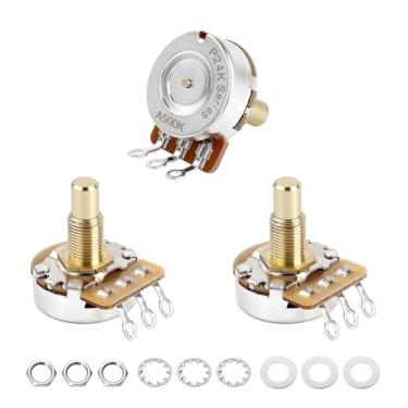 Imagem de Banworks Latão A500K+B500K M8 Rosca métrica Tamanho completo Potenciômetros de eixo sólido 2A1B Eixo longo (comprimento de 18 mm) Potenciômetros de áudio e cone linear para Epiphone Les Paul LP/SG