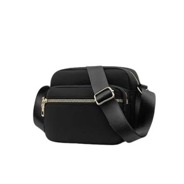 Imagem de Bolsa transversal quadrada pequena unissex casual com alça ajustável, bolsa de ombro com vários bolsos, carteira para telefones, Preto, Small