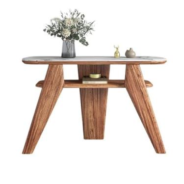 Imagem de Modernas mesas de console de madeira maciça de fazenda de 117 cm, mesa de corredor com folheado de mármore sintético, sofá com prateleira para sala de estar, hall de entrada, corredor, corredor