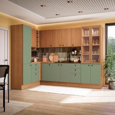 Imagem de Cozinha Modulada Pixel Kappesberg 100% MDP Canela/Verde Frevo 456cm