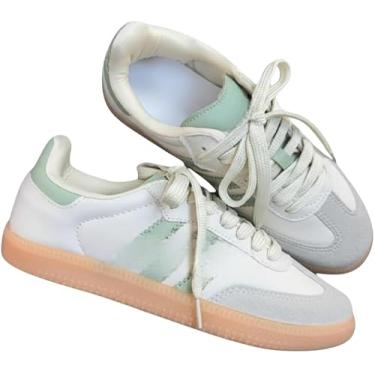 Imagem de Tênis Samba Feminino Casual, Branco e Verde Menta, Sola de Borracha, Numeração 35 ao 39 (BR, Adulto, Numérico, 37)