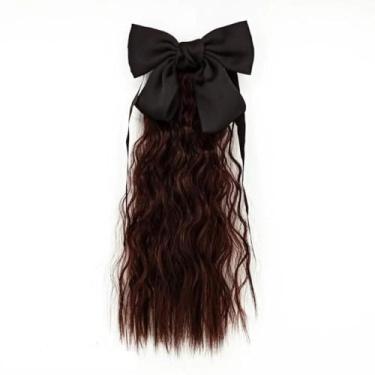 Imagem de Peruca infantil de rabo de cavalo encaracolado, extensões de cabelo longo e macio, extensões de cabelo com laço e nó de rabo de cavalo para mulheres e meninas (estilo 2)