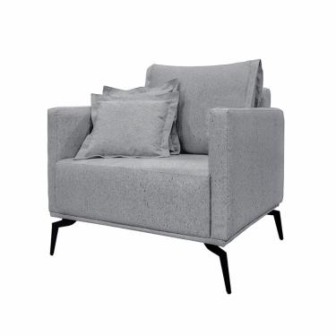 Imagem de Poltrona Decorativa Pés em Aço Stagno Linho Cinza - Gran Belo