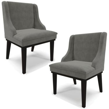 Imagem de Kit 2 Poltronas Decorativas Base Fixa de Madeira Firenze Suede Grafite/Preto - Gran Belo