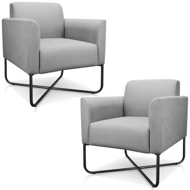 Imagem de Kit 2 Poltronas Decorativas Isabella Base X Suede Cinza/Preto - Gran Belo