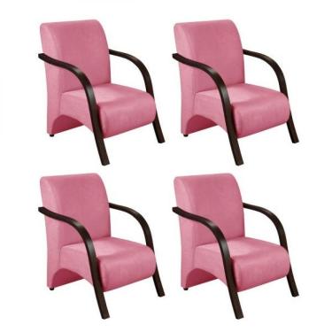 Imagem de Kit 4 Poltronas 1 Lugar Vênus Pé Alumínio Suede Rosa