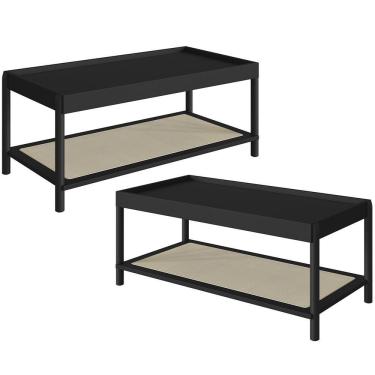 Imagem de Kit 02 Mesas De Centro Para Sala De Estar Pés Madeira Moss A03 Nero Preto
