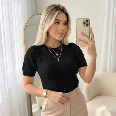 Imagem de Blusa Tricot Modal Trança Chevron Manga Curta - Vitrine Collection, Pr