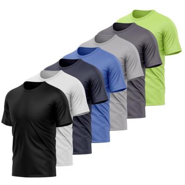 Imagem de Kit 7 Camisetas Masculina Dry Manga Curta Proteção UV Slim Fit Básica Academia Treino-Masculino