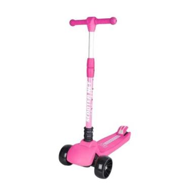 Imagem de Patinete Tunado Rosa Infantil Scooter Dobrável Suporta Até 50Kg Apoio 