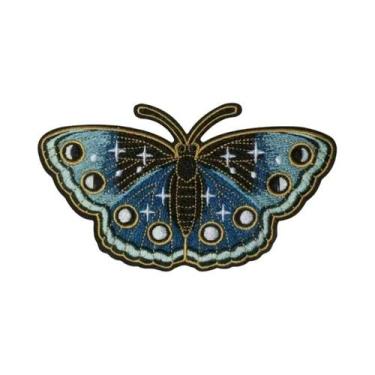 Imagem de Patch Bordado Borboleta Azul Meia-Noite Termocolante, Emblema De Inset