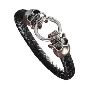 Imagem de Pulseira Masculina Vintage Gótica Com Caveira, Joia Rock Punk Para Mot