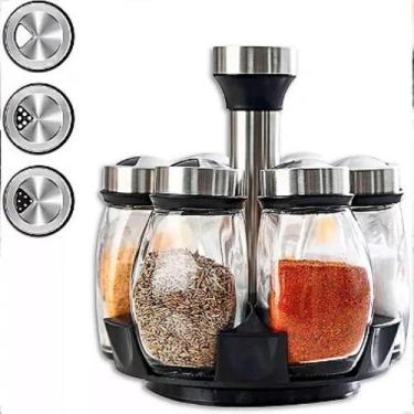 Imagem de Porta Condimento Giratório 6 Peças Em Aço Inox Vidro Cozinha - Lorben