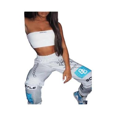 Imagem de Verão nova moda impressa cintura elástica esportes casuais calças Harl