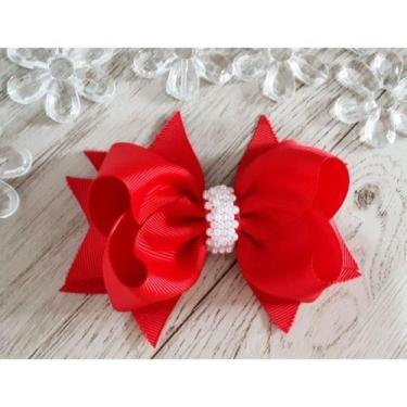 Imagem de Laço de cabelo Vermelho infantil Menina Boutique grande Com Bordado em