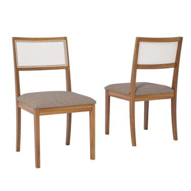 Imagem de Conjunto 2 Cadeiras para Sala de Jantar em Madeira Tauari Pequi Madeira/Linho bege
