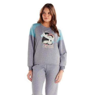 Imagem de Pijama Feminino Longo Moletinho Pzama 40488 Pinguim, Cinza, M