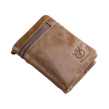 Imagem de Carteira De Couro Masculina Com Bloqueio RFID, Porta-Cartões Com Zíper