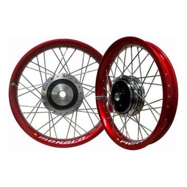 Imagem de Par Roda Aro Monaco Aero Vermelho Cubo Diamantado Titan 150 Tambor