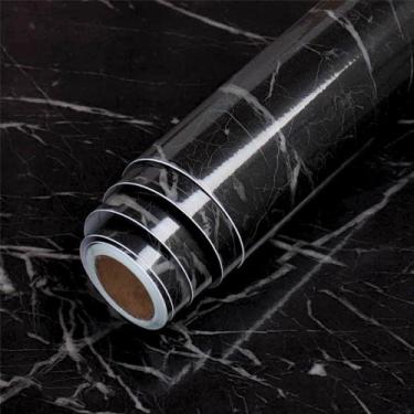 Imagem de Papel De Parede Adesivo Mármore Preto Branco Estampado 5m - Top