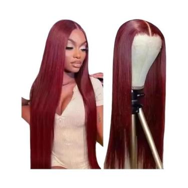Imagem de Peruca Sintética Frontal De Renda 13X4 Vermelho Borgonha Para Mulheres