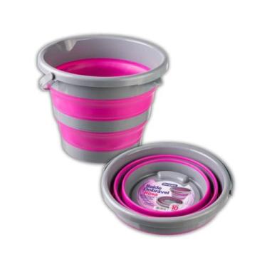 Imagem de Balde Dobrável Retrátil Com Alça 10 Litros Bompack Rosa