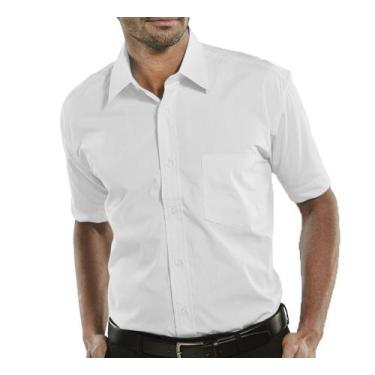 Imagem de Camisa Social Masculina Bom Pano Manga Longa Lisa Branca Tradicional, 