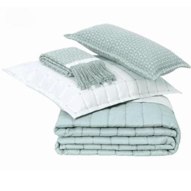 Imagem de Kit Cobre-Leito Diana Dupla Face Super King 5 Peças Verde Malva - Lavi