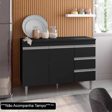 Imagem de Balcão Gabinete para Pia 100cm sem Tampo 2 Portas 3 Gavetas Andréia Preto Total - Ajl Móveis