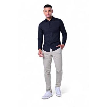 Imagem de Camisa Masculina Algodão com Listras Manga Longa - Rabbitohs, M, Preto