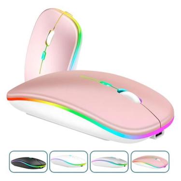 Imagem de Mouse Sem Fio WiFi 2.4Ghz e Bluetooth 5.2 Recarregável Com LED RGB Com