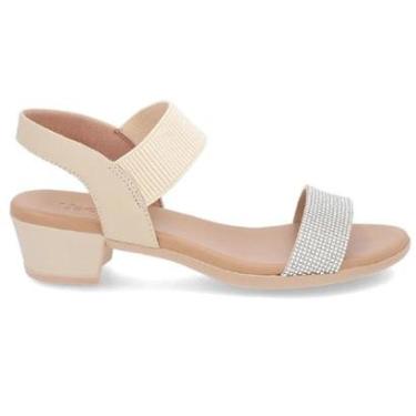 Imagem de Sandália Usaflex Salto Bloco em Couro com Detalhe Strass-Feminino