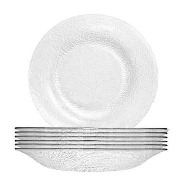 Imagem de Jogo 4 Pratos Fundos De Vidro 22 cm Almoço Jantar Mesa Transparente - 