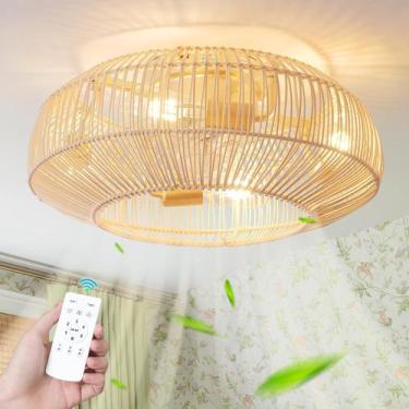 Imagem de Ventilador de teto Boho Caged 20" Rattan Light Remote de 6 velocidades