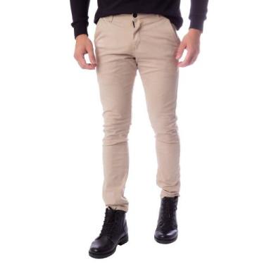 Imagem de Calça Masculina de Sarja HMO Jeans Slim Bege, Bege, 38