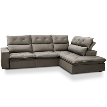 Imagem de Sofá 3 Lugares Retrátil Reclinável Chaise Direito 258cm Bergen F04 Veludo Marrom Claro...