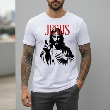 Imagem de Camiseta Masculina Branca Religiosa Algodão 100% Camisa Manga Curta Conforto Caimento R...