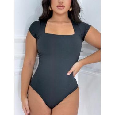 Imagem de Body Feminino Collant Manga Curta Com Fecho Decote Qradrado - Lala mod